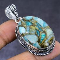 Copper Amazonite Gemstone 925 Steling Silver Jewelry Pendant 2.05  J4Z06