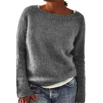 Autumn Solid Plus Size Loose Casual Women's Pullover Sweaters Winter Fashion Long Sleeve Basic Knitted Sweater Woman Round Neck Warm Knitwear 24607 S pilka spalva
