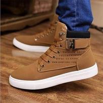 Men's Spring British Matte Belt Buckle Tide High-top Shoes Flat Skate Shoes Causal Solid Color 40