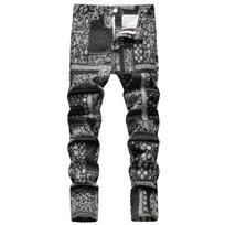 European And American Style Fashionable Elastic Printed Cashew Nut Small Straight Leg Pants 28 juoda