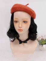Brick red beret short curly black wig hat wig one-piece 12inch