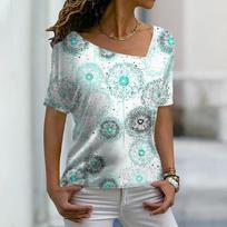 Women's Fashion New Dandelion Floral Print Themed T-Shirt V-Neck Basic Shirt Plus Size Shirt Top Summer  XS-8XL 4XL gray