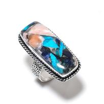 Natural Spiny Oyster Gemstone Handmade 925 Sterling Silver Ring Size 6 j5R75 gray