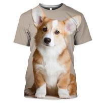 Pet Cute Welsh Corgi 3D Print Pembroke Dog Baby Puppy Marškinėliai Vasaros Moterys Vyriški marškinėliai Hiphopo megztinis trumpomis rankovėmis S balta