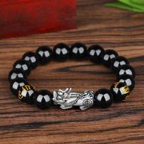 Juodojo Obsidiano akmens apyrankė Budizmas Feng Shui Šeši žodžiai Pixiu karoliukų apyrankė Apyrankė Laimingas amuletas Papuošalai black