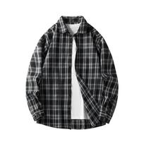 Hong Kong wind plaid shirt for men spring and autumn loose casual handsome trend pair long sleeve shirt cardigan coat M
