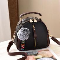 Women Leather Handbag Mini Shoulder Bag Crossbody Vintage Hair Ball Pendant Shell Bags 20*9*18cm vyno raudonos spalvos