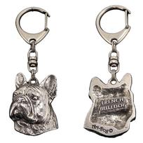 Prancūzų buldogas, Frenchie II - Sidabruotas raktų pakabukas su šunimi dovanų dėžutėje, rankinės dekoracija, kuprinės pakabukas pagal Art-Dog prekės ženklą sidabras