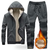 Vyriški komplektai Žieminis storas sportinis kostiumas su gobtuvu Vyriškas solidus šiltas laisvalaikio striukė + sportinės kelnės 2 dalių komplektas Streetwear sportinis kostiumas vyriškas S pilka