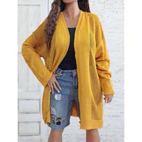 Women's Autumn and Winter Skeleton Machine Knit Long Casual Cardigan Sweater XL geltona