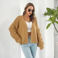 Vintage Lantern Sleeve Loose Knitted Cardigan Jacket for Women Autumn and Winter Solid Casual Women's Cardigans Elegant Fashion Knitwear Coat 24939 One Size geltona