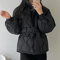 Žieminis Harajuku Vintažinis šiltas Parka Striukė Moteriškas Prašmatnus diržas Laisvas Paltas Moteriška Korėjietiška mada Laisvalaikio retro stiliaus viršutiniai drabužiai Nauji one size juoda