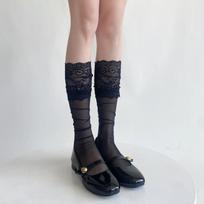 Ultra-thin Transparent Long Socks Stockings Women JK Lolita Sweet Girls Ruffle Socks Sexy Lace Mesh Fishnet Stockings Knee Socks pieno baltumo spalva