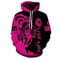 Cyberpunk style 3D printed Lion hoodie men's fashion animal print sweatshirt Casual street wear pullover tracksuit S pink