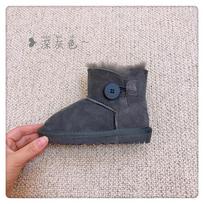 Sheepskin and Fur Integrated Children's Snow Boots Leather Non-slip Parent-child Cotton Shoes Children's Toddler Shoes Baby Shoes 21 pilka spalva