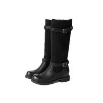 Krazing Pot Cow Skin Autumn Winter Shoes Fashion Boots Round Toe Keep Warm Low Heels Stretch KnitwearThigh High Boots 34 juoda