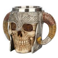 Retro Skull Knight kavos puodelis nerūdijančio plieno Helovinas namų biuro baro puodelis beige
