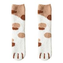 Plush Winter Funny Cute Style Animal Cat Paw Cartoon Pattern Women Cotton Socks Super Soft For Female House Sleeping Floor Sox 1-Pair gray
