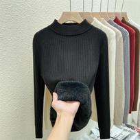 Half High Neck Base Fleece Sweater for Women Autumn and Winter Thick Knitted Warm Plush Velvet Sweaters Women Fashion Casual Slim Fit Jumpers 25199 S juoda