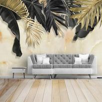 3D tapetai Juoda Auksinė Lapų Marmuro Tekstūra Freska Svetainė TV Sofa Miegamojo Fonas Tapetai 3D 200 cm(W) x 140 cm(H) gray