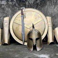 Medieval Halloween 300 Spartan Warrior Costume Helmet, Shield ,Arm Bracers, Leg Gua gray