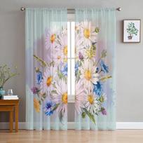 Gėlė Daisy Pavasaris Vasara Akvarelė Miegamojo Permatomos Permatomos Užuolaidos Šventės Papuošimas Langas Voile Tiulis Užuolaidos 135W x 114H(cm) white