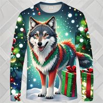 3D Christmas Raccoon T Shirts Fashion Printed Wolf Pattern 3D Long Sleeve T Shirt Men Kids Clothing Christmas Trees Unisex Tops S blue