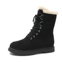 Women's Winter Chunky Platform Snow Boots Faux Fur Lined Mid-Calf Booties Shoes Comfortable Faux Suede Non-Slip Warm Lace-Up Ankle Boots for Women 35 juoda