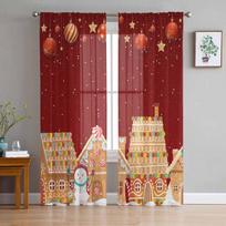 Christmas Candy Winter Gingerbread Curtains For Living Room Bedroom Home Decoration Window Voile Tulle Curtain Drapes W135 x H114cm