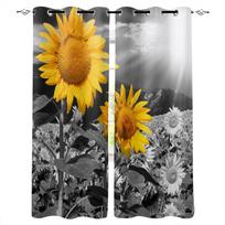 Sunflower Vintage Blackout Curtains For Living Room Bedroom Window Treatment Blinds Drapes Kitchen Curtains W135 x H60cm yellow