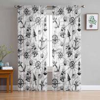 Map Navigation Ship Lines Retro Sheer Curtains Modern Gauze Curtain for Living Room Bedroom Voile Yarn Curtains W135 x H114cm