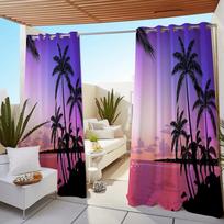 1 pc Outdoor Waterproof Oil-proofCurtains,Modern Sunshade Curtain Coconut Tree Natural Scenery Sky Print CurtainFor Living Room W138X214H(cm) 1PC&Grommet top white