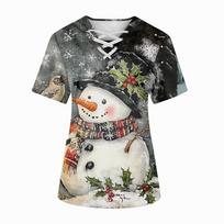 Plus SizePrinted Scrub Working Uniform Tops For Women's Cross V-Neck Halloween Print Short Sleeve Fun T-Shirts Workwear Tee With Pockets L juoda