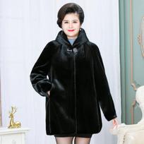 Nauji Vidutinio amžiaus ir vyresnio amžiaus moterų kailiniai motinos drabužiai Imitacinis audinės kailis Kailis Grožio audinės gobtuvas Storas 4XL black