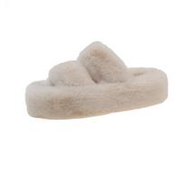 Women Thicken Plush Fur Slipper Winter Slip on Platform Loafers Mules Woman Thick Bottom Cotton Slipper Indoor Ladies Flip Flops 35 smėlis
