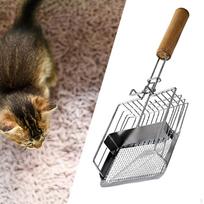 Cat Litter Scoop Sand Spade,Cleaning Tool,Comfortable Gripping,Pet Bedpan Fast Sifter,Metal Wooden handle gray