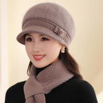 Faux Rabbit Fur Beret for Women - Thick, Warm Knit Winter Hat with Elegant Bow Detail, for Winter