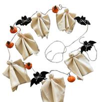 Halloween Ghost Garland 9.2ft Handcrafted Cotton Spooky Spirits & Bat Pumpkin Banner for Home Decoration beige