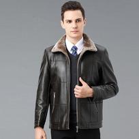 Genuine leather coat, fur all-in-one men's jacket, autumn and winter velvet thickened large size genuine leather jacket 5XL gray