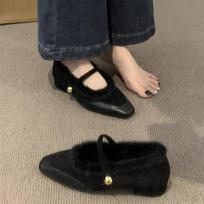 Madingi Elegantiški Moteriški Batai su Vilnos Pamušalu, Senovinio Prancūziško Stiliaus Žieminiai Viršutiniai Drabužiai, 2024 Naujo Stiliaus Guminis Viršus, Vasariniai Plokščiapadžiai 35 juoda