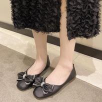 Fashion 2024 Ballet Flats Shoes Women Bowknot Decor Leather Heeled Loafers Round Toe Slip-on Spring Autumn Fashion Casual Ladies Shoes 35 juoda