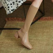Fashion 2024 Hot Knee Thigh High Sock Boots Woman Winter  Boot New in Women's Long Shoes for Women Elegant Autumn Brown Wedges Elastic 35 abrikosas