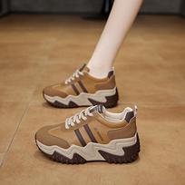 Casual Sports Shoes Autumn Tide Leather Thick Sole Heightening Women'S Shoes Muffin Travel Dad Shoes Versatile Single Shoes 35 kaštoninė