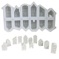 3D Nordic Style House Candle Mold 12-hole Mini Houses Plaster Concrete Cement Mould DIY Gypsum Architecture for Home Decor Gifts CHINA white