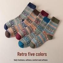 Unisex Retro Totem Vidutinio ilgio kojinės - Rudens ir Žiemos, Japoniško ir Vakarietiško stiliaus tamsiai mėlyna