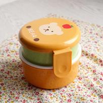 Cute Animal Lunch Box Japanese Double-layer Round Mini Bento Box Children's Fruit Box Snack Box Microwave Kids Lunch Box 540ml beige