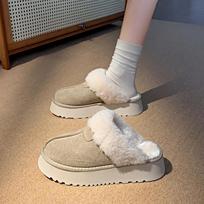 Fashion Snow Boots Fur Slippers Women Winter Plush Sandals Luxury Slip on Platform Slides Female Thick Sole Designer Cotton Home Shoes 35 chaki