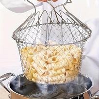 Deep Fryer Household Deep Frying Filter Household Kitchen Drain Basket French Fries Chicken Nuggets Filter Spoon Stainless Steel Folding Basket