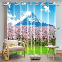 Mount Fuji pattern 3D digital printed curtain living room decorated with two panels of 90 g polyester fiber curtain fabric W50xH130(CM)x2pcs&Hook raudona