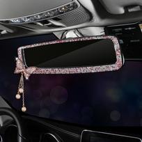 Luxury Shiny Car Rearview Mirror Cover Auto Rhinestone Case Rear Mirrors Car Rear Decoration Car Bling Accessories for Woman gray